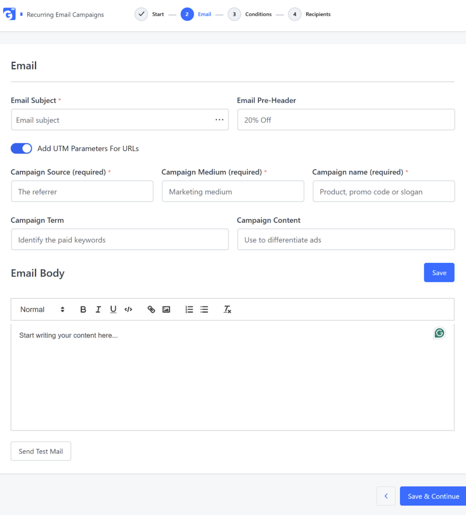 Email Page Setup Guidelines