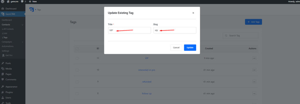 Update Existing Tag