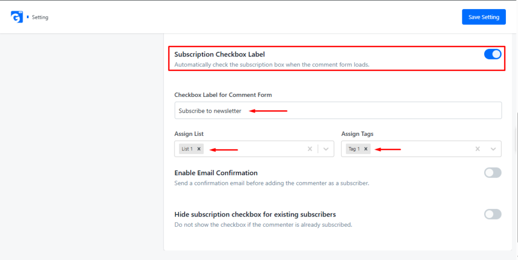 Subscription Checkbox Label