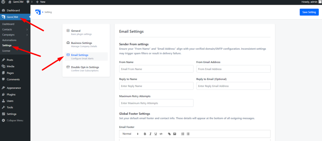 Accessing Email Settings