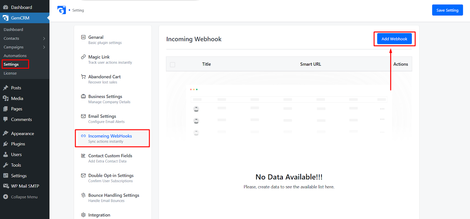 Incoming Webhooks Settings