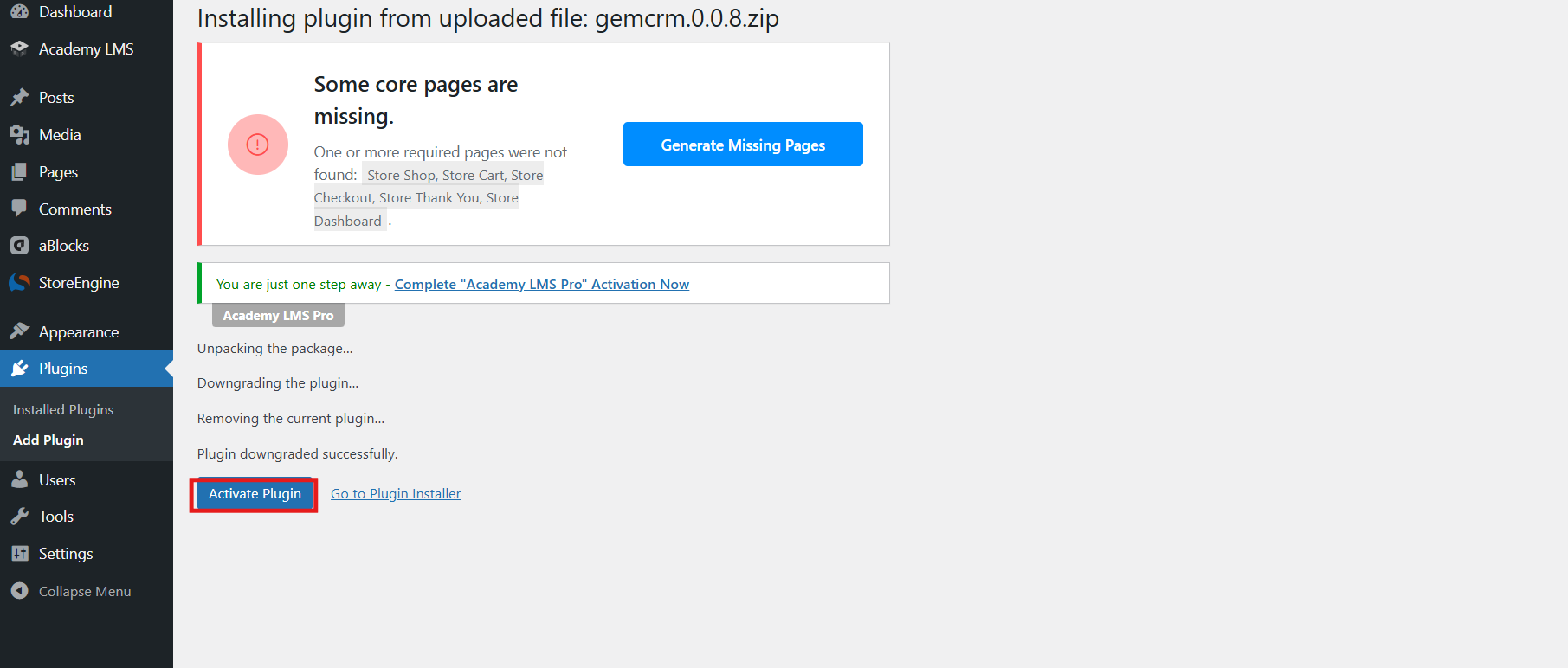 Activate plugins