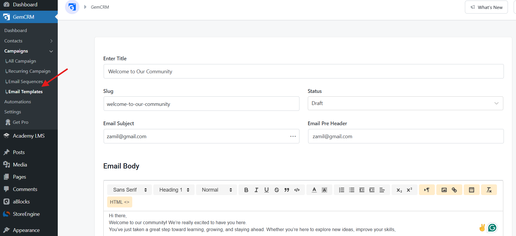 Email templates