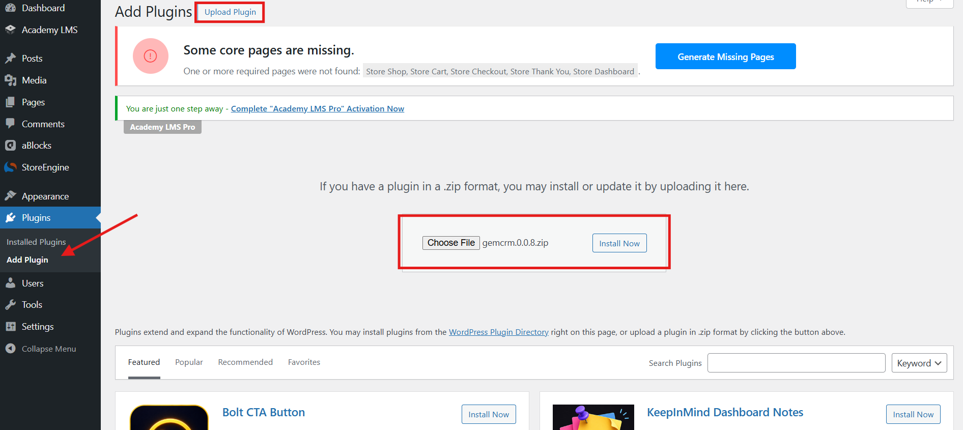 Upload plugins