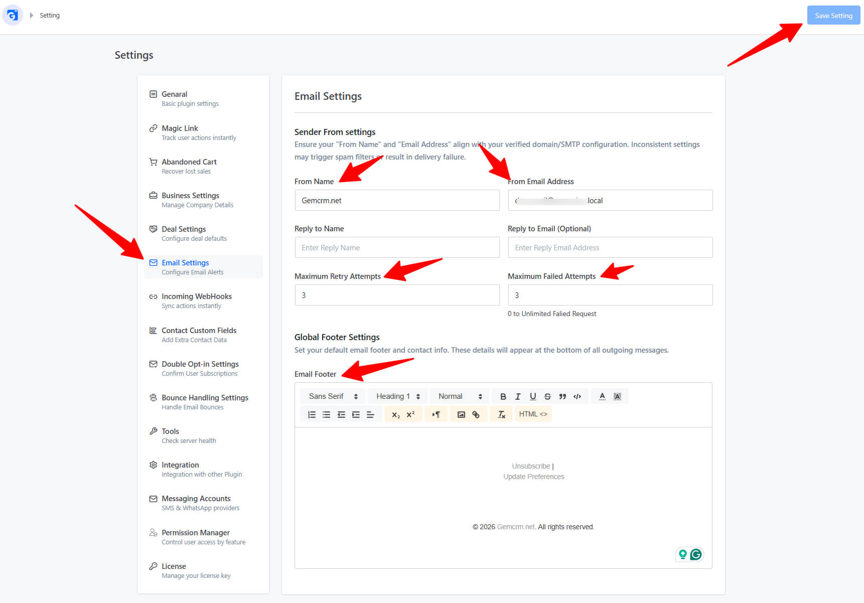 Email Settings