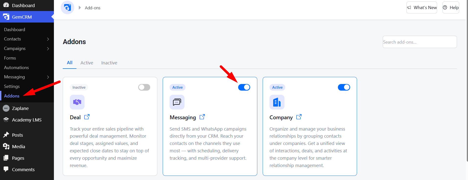 Message addon