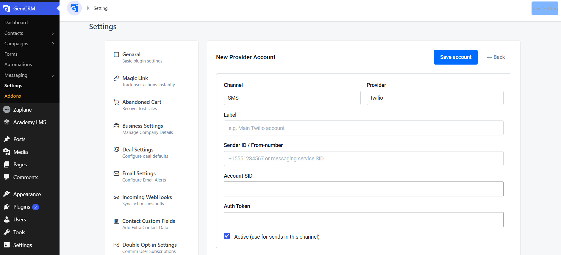 Providers settings