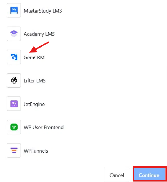 App list select GemCRM