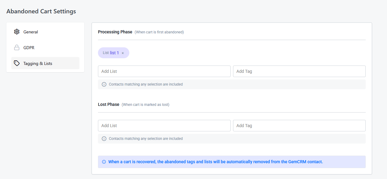 Tagging & Lists Settings