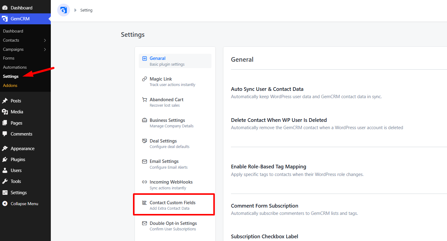 settings sidebar
