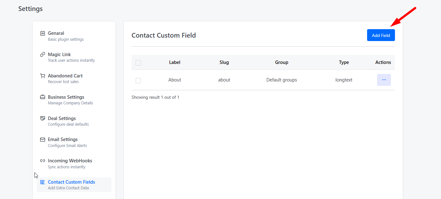 Add Field button