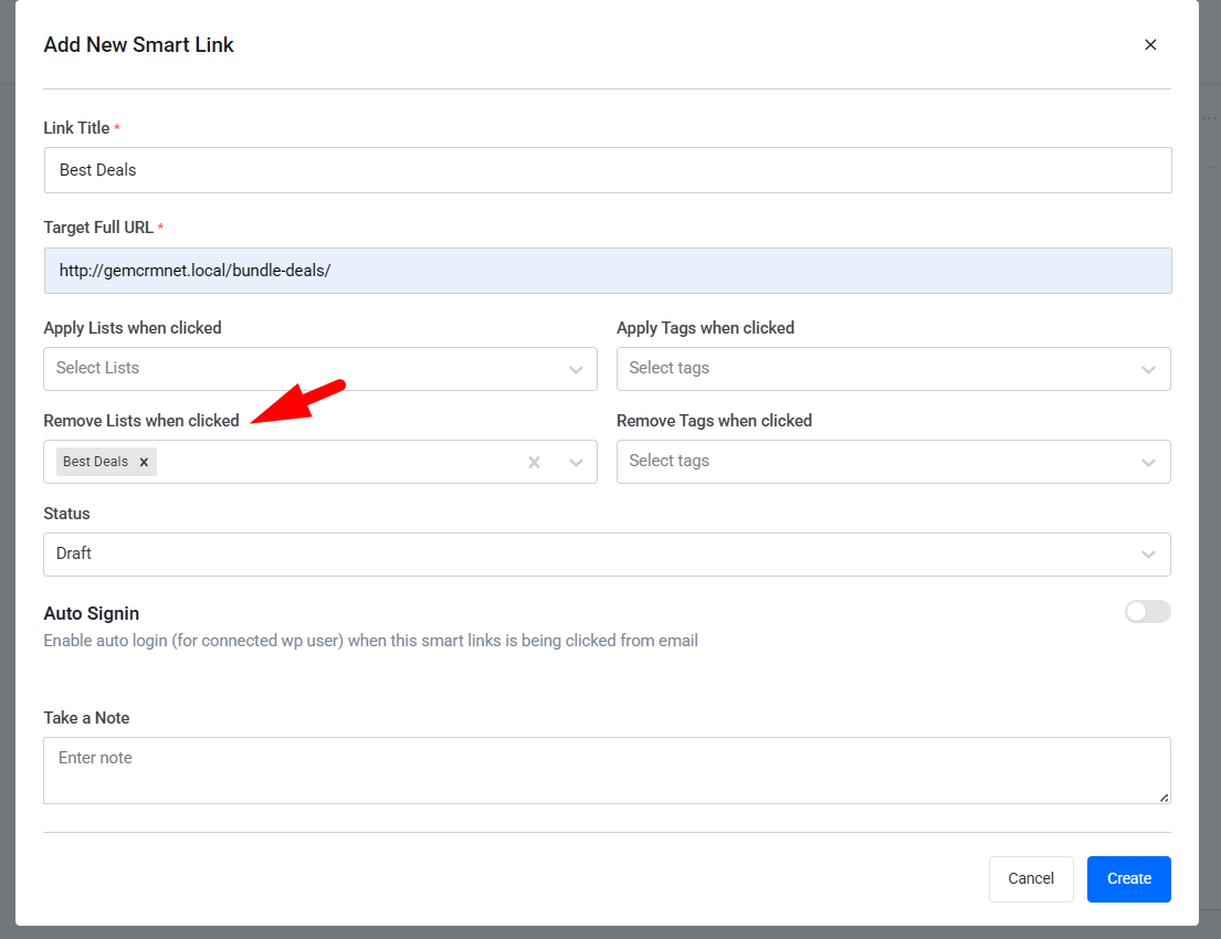 Remove from List Option