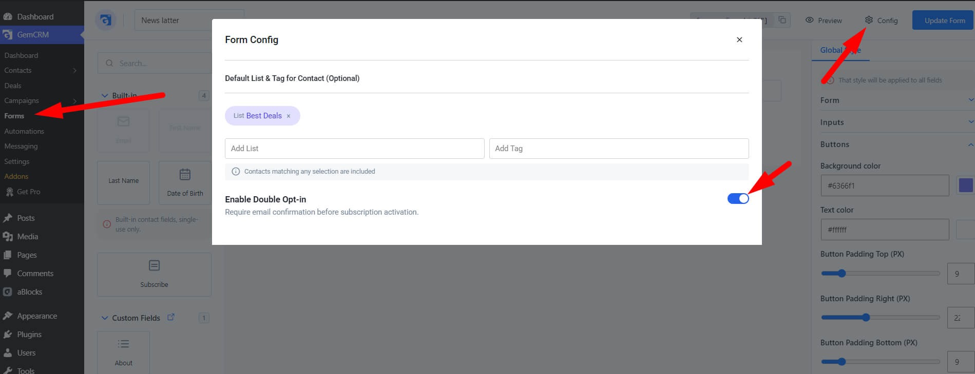 Subscription Form config Subscription Form config