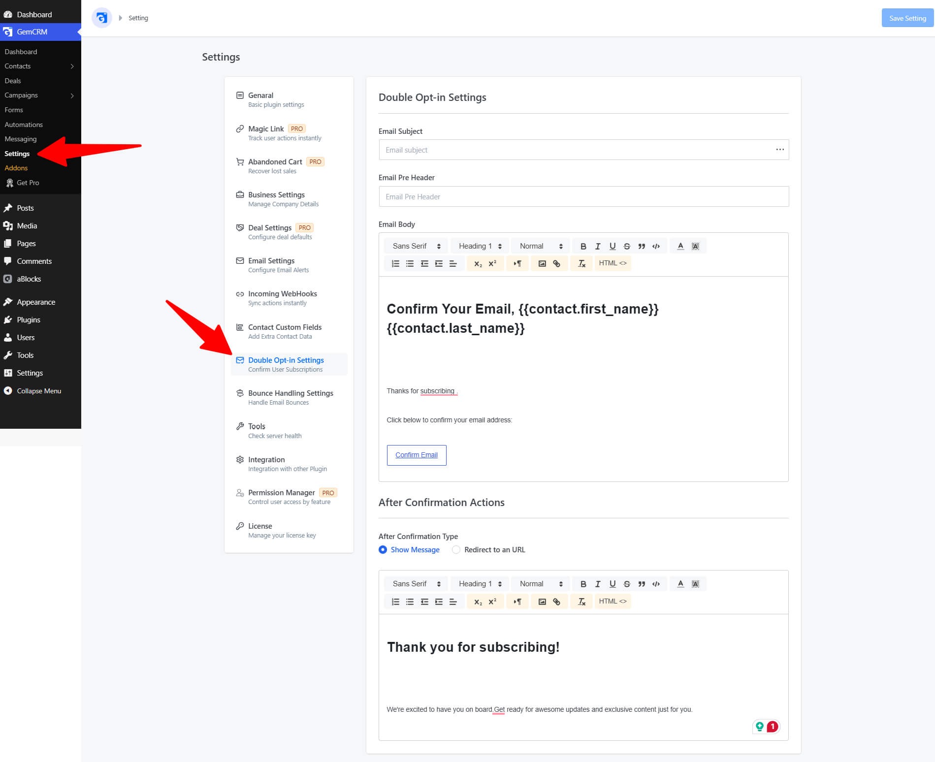 Double Opt-in Setting Double Opt-in Setting