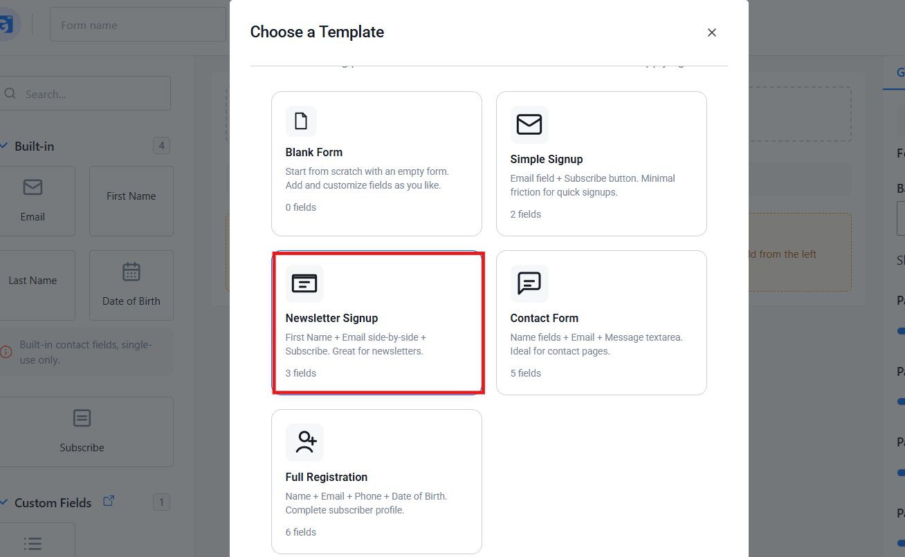 Choose Newsletter Signup Template