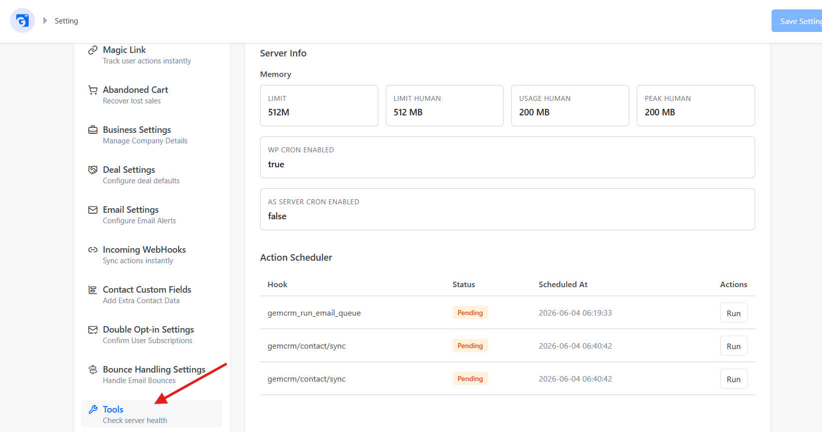 GemCRM Tools Settings