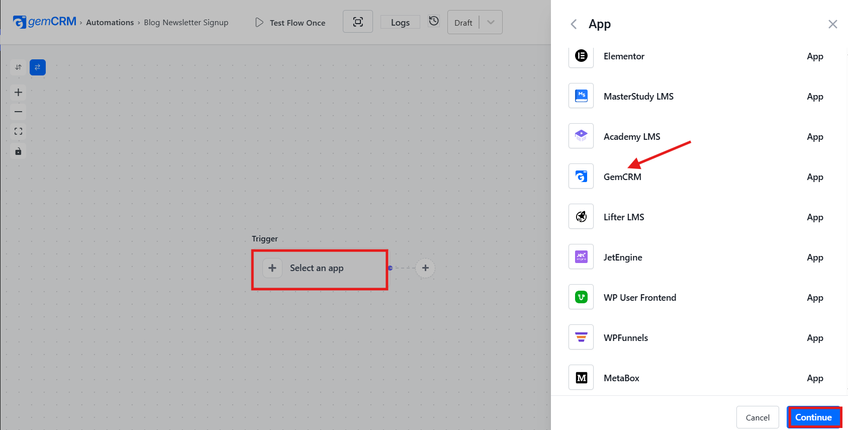 select gemcrm Apps