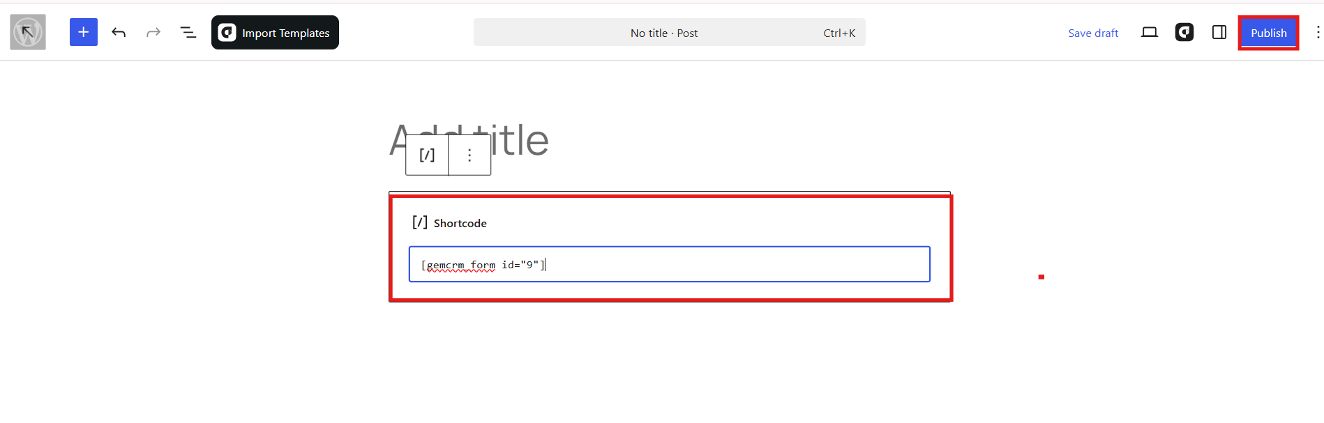 Paste GemCRM shortcode