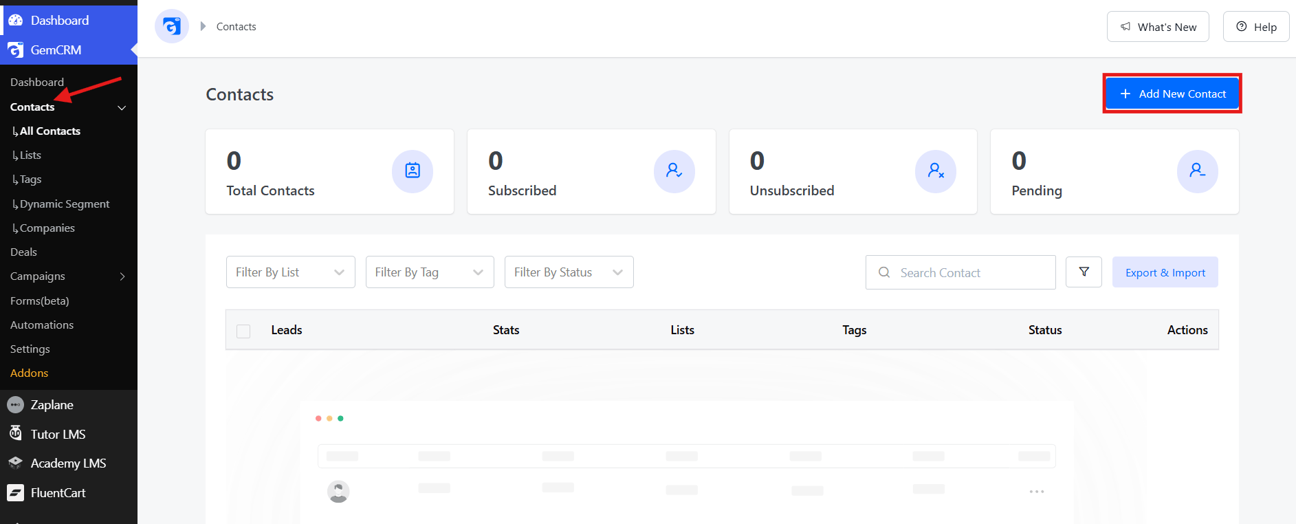 Contacts Section