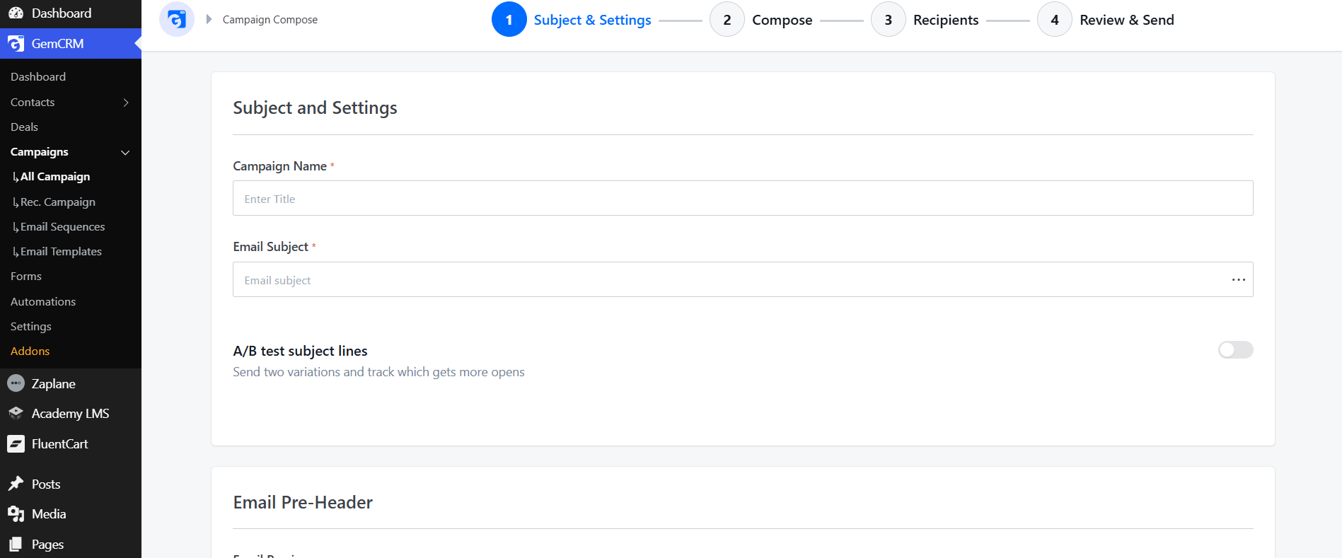 Subject and Settings