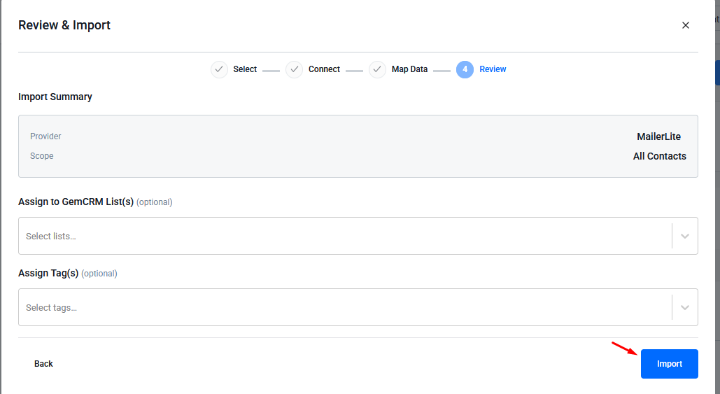 Click import Buttone