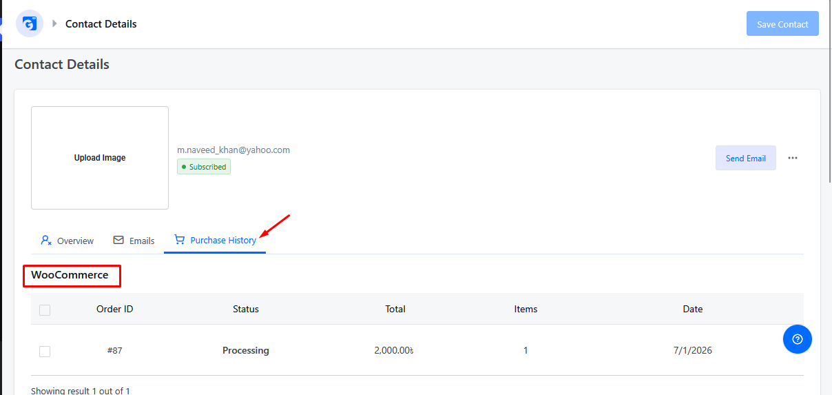 Purchase History tab