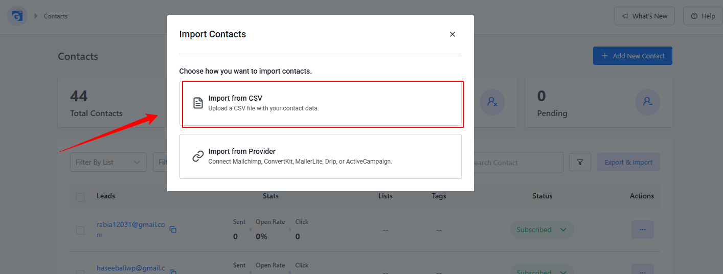 Import from CSV