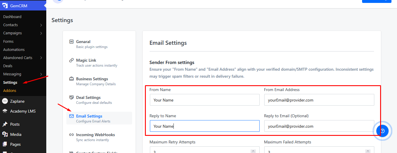 Email Settings