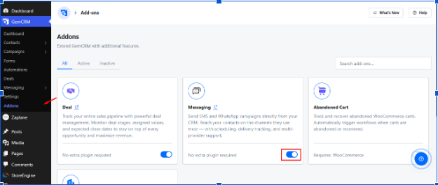 Enable the Messaging Add-on