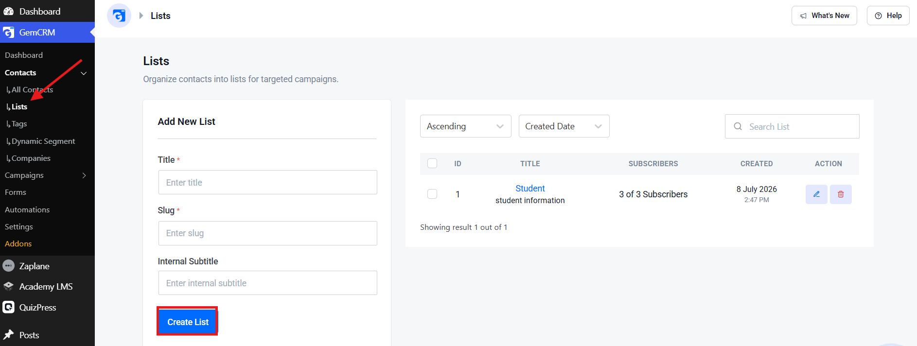 Create List