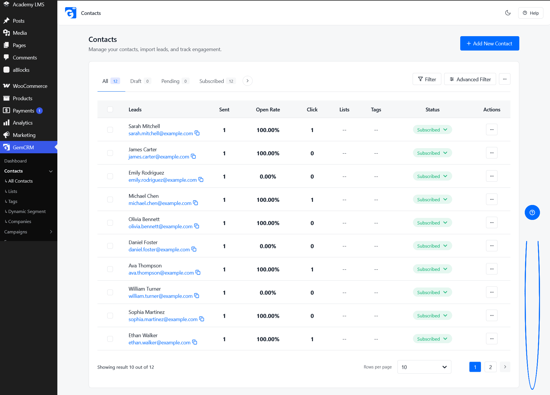 GemCRM Contacts