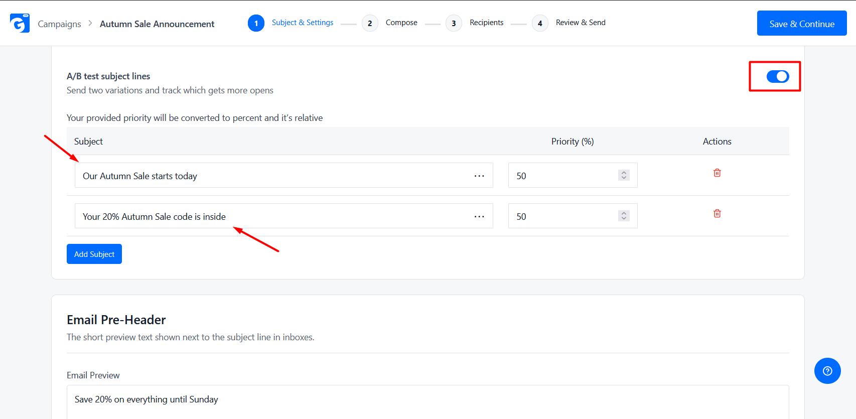Turn On A/B Testing