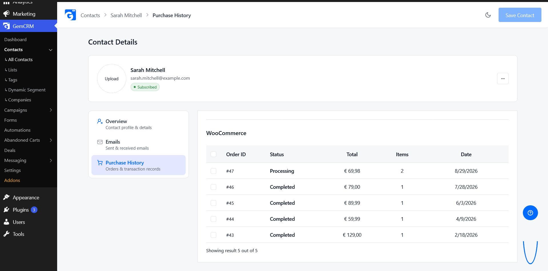 GemCRM Contact Details