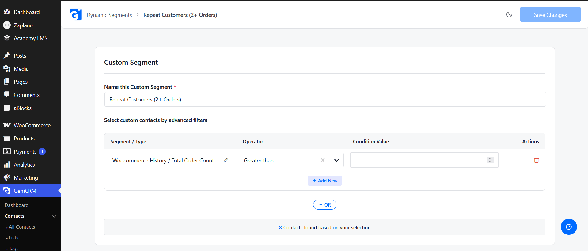 GemCRM Custom Segment