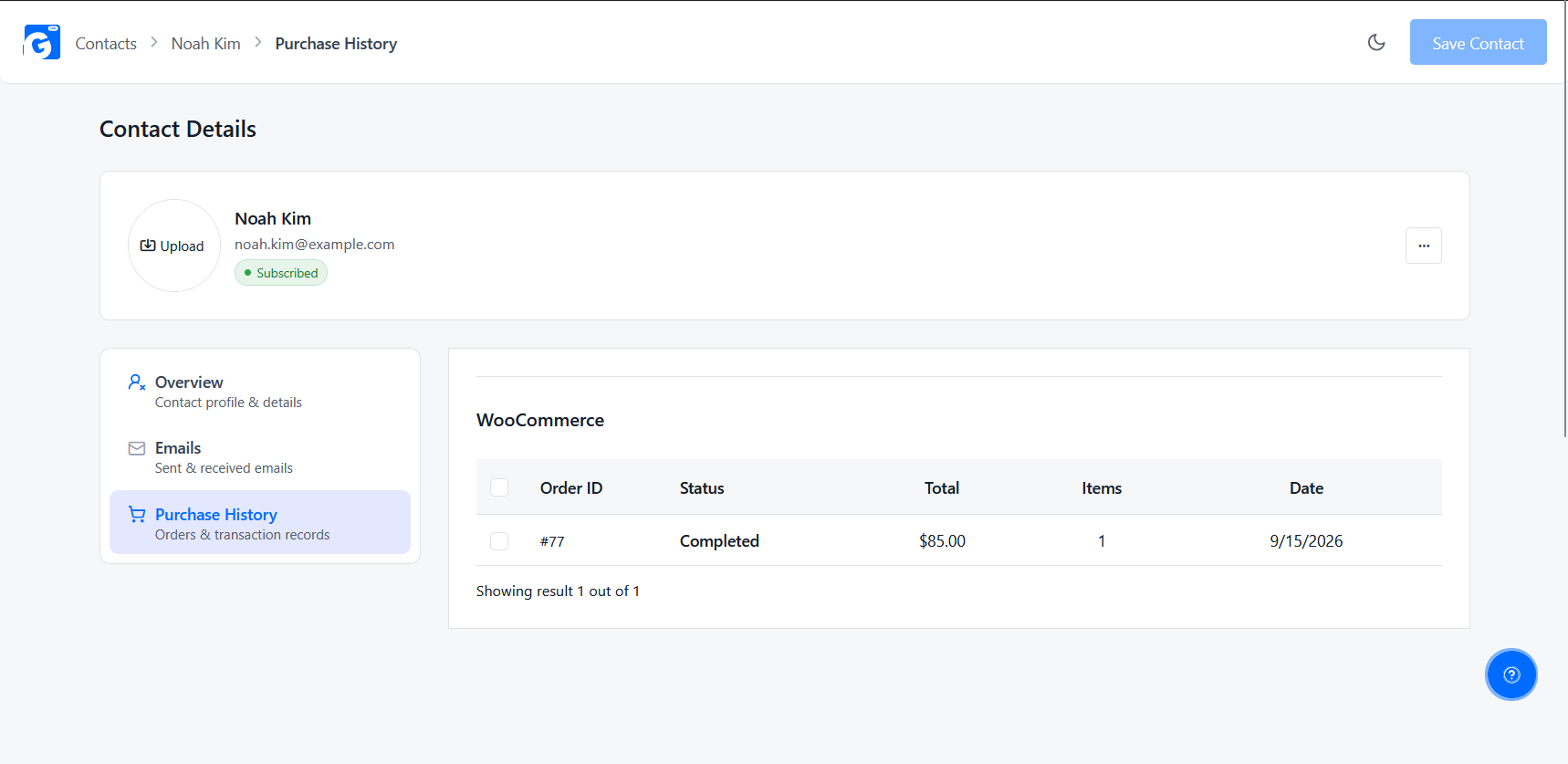 Contacts and purchase history