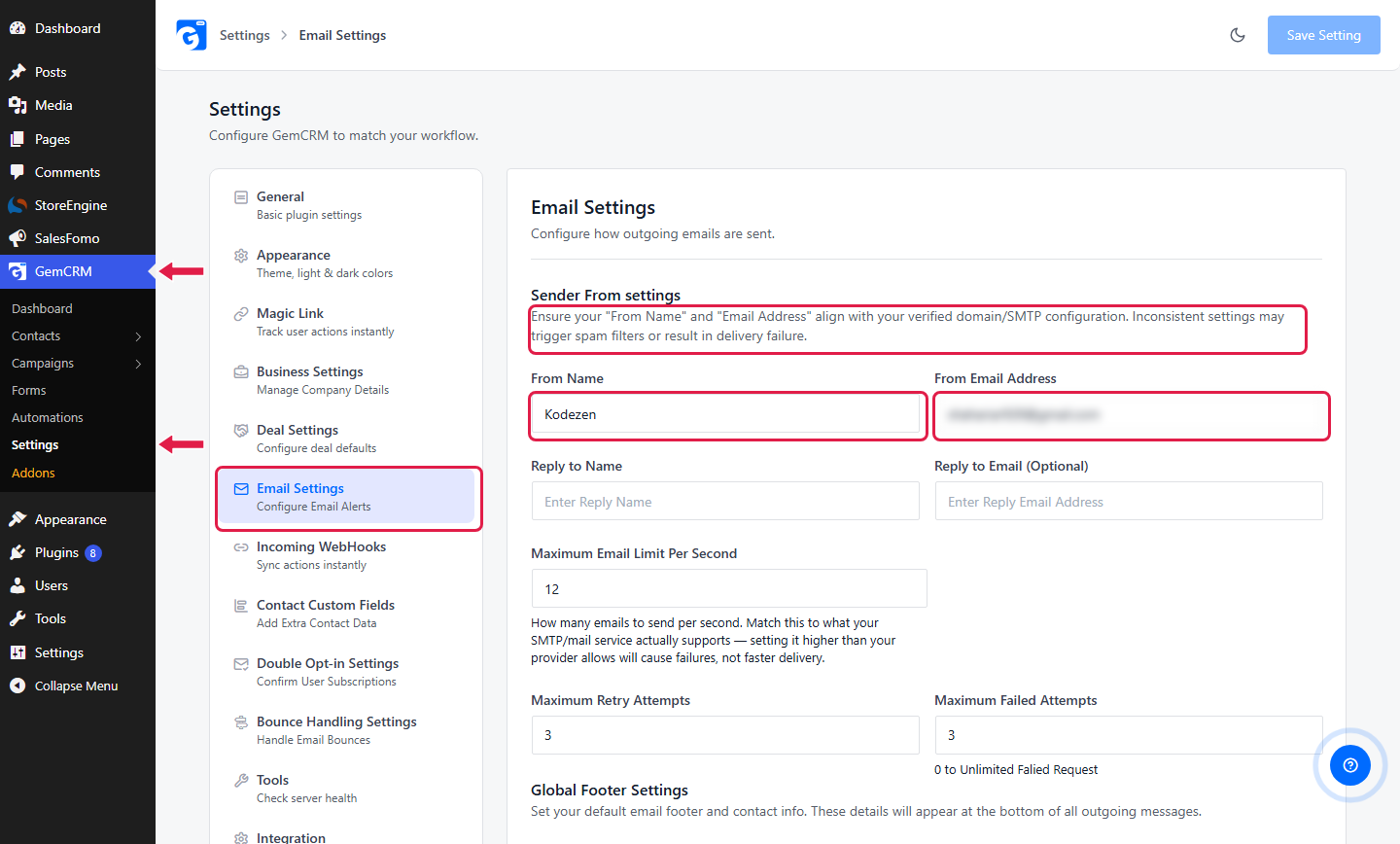 Email Settings
