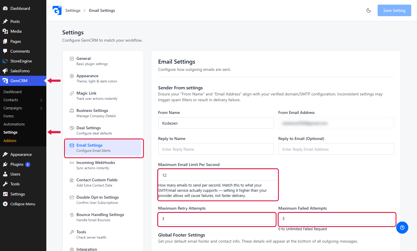 Email Settings