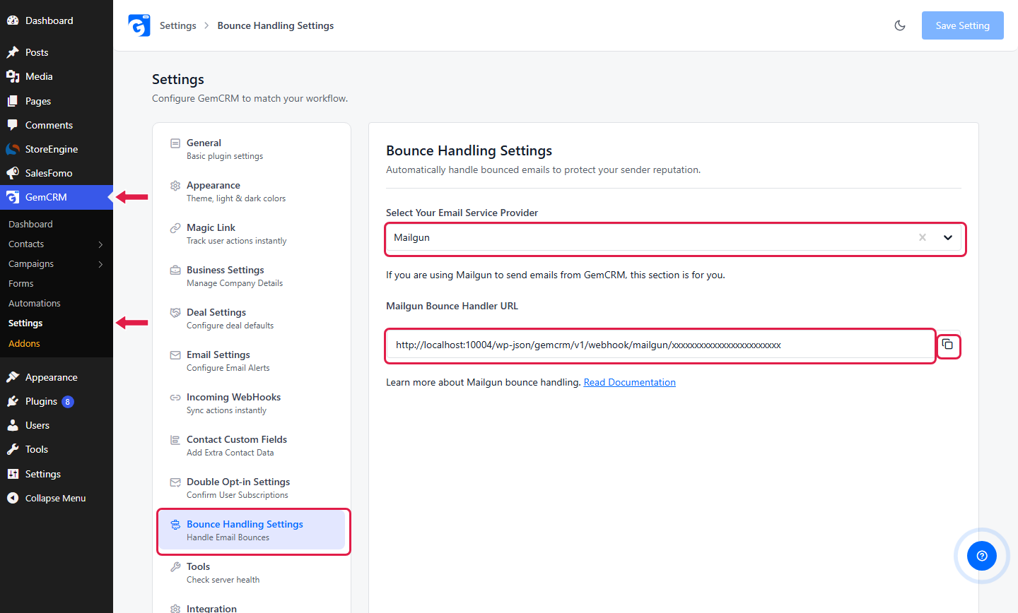 Bounce Handling Settings