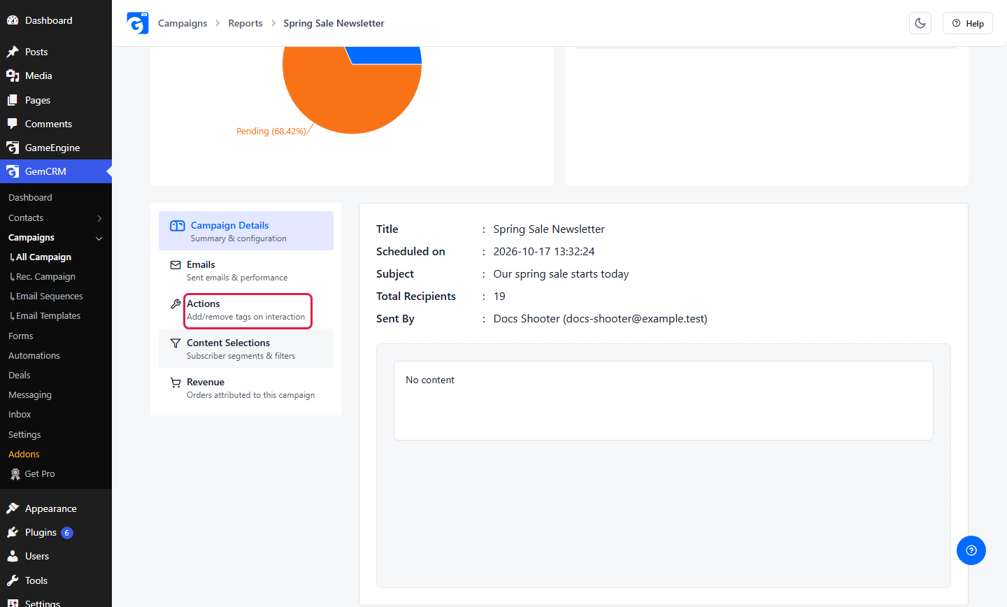 Actions tab