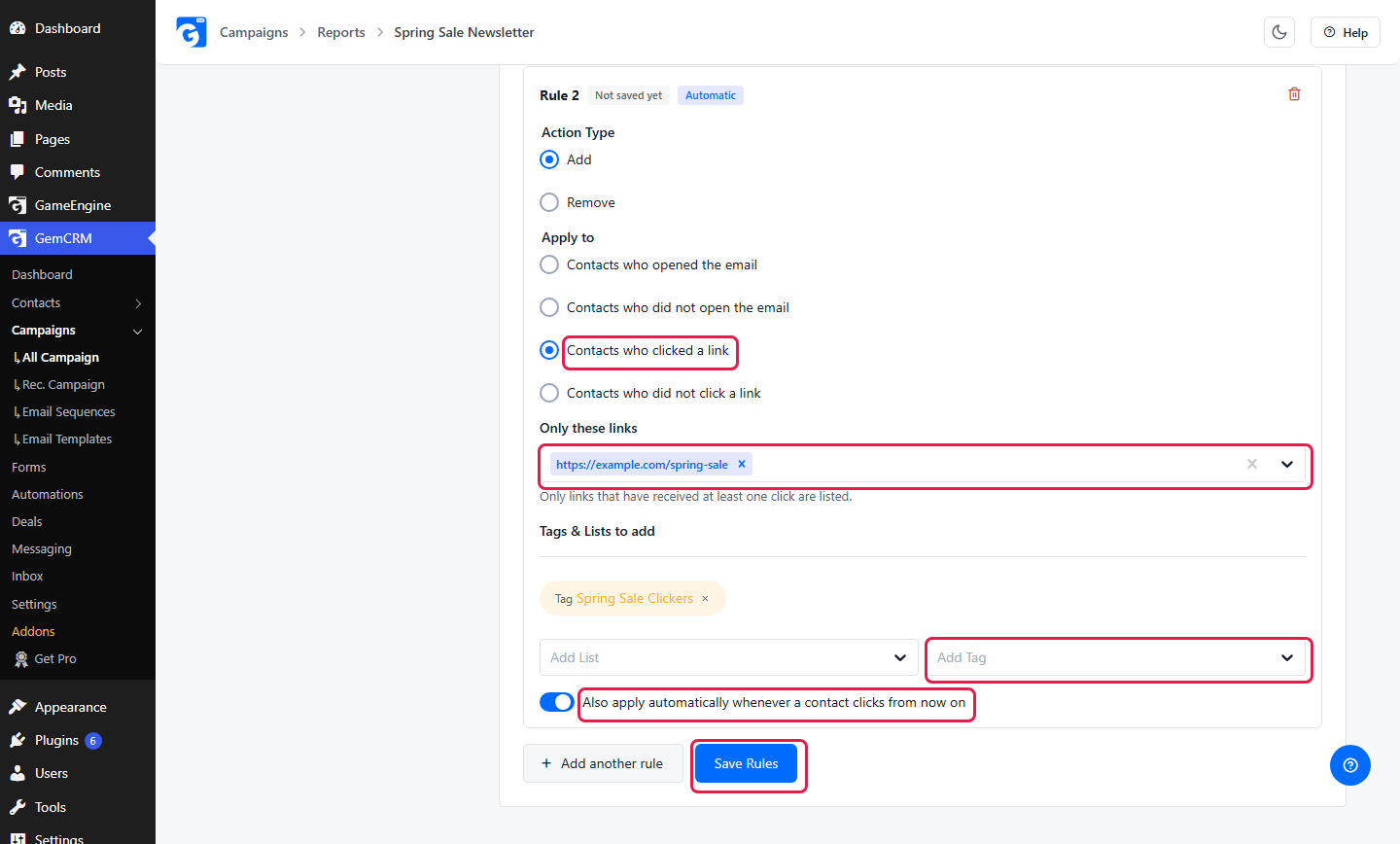 Click Save Rules